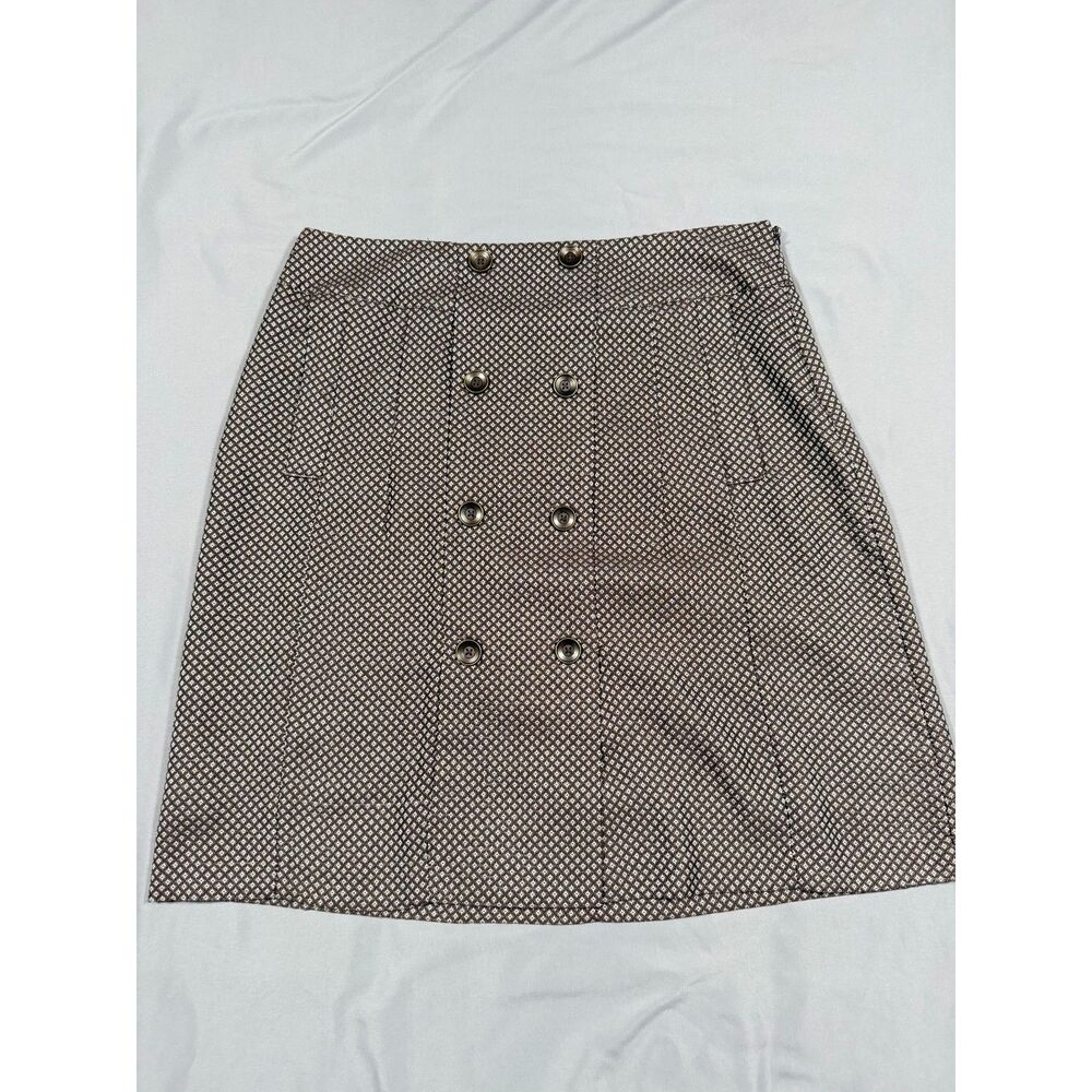 Vintage JG Hook Brown Diamond Print Double Breasted Skirt Size 16 Career Preppy